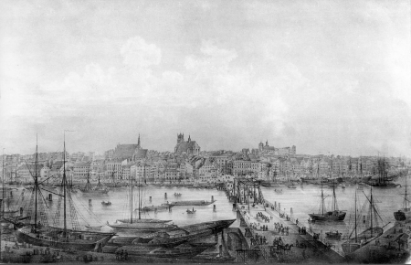 Panorama Sz-na zza Mostu Dł; lit. G.Frank, 1860 (MNS/A.Foto/5101; Szczecin)