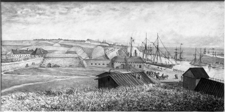 Przed Bramą Panieńską, z widokiem na Fort Leopolda. Felix Treder (1841-1909), rysunek piórem podmalowany tuszem. Dat. 1876. 17 x 34,5cm. MNS/A.Foto/5310 B