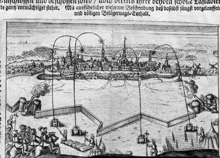 Druk ulotny z czasu oblężenia w 1677 r. (“Wahre Conterfeytliche Vorstellung”...) z przedstawieniem ostrzału. MNS/A.Foto/13737