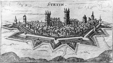 Widok miasta po ostrzale w 1677 r. Miedzioryt. 6,9 x 11,3cm. MNS/A.Foto/13734