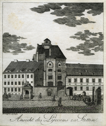 Liceum Rady przy obecnej ul. Grodzkiej. Friedrich Ludwik Kirchhoff (1750-1804 ?). 1804 r. (?), miedzioryt. MNS/A.Foto/16123