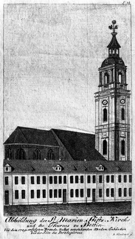 Kościół Mariacki w Szczecinie. Sztych Glasbacha. 14,5 x 8,2cm. MNS/A.Foto/5142 B