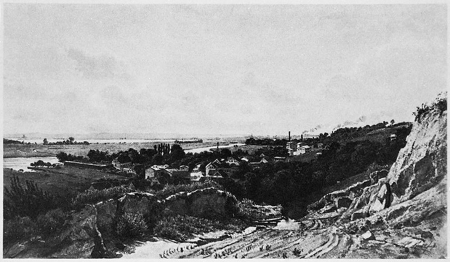 Widok Gocławia, w dali Szczecin. Akwarela Wilhelma Streckfussa z roku 1890. Stempel spuścizny. 26,8 x 48,5cm. MNS/A.Foto/16147